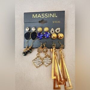 Massini Earrings Set of 9 Pairs NWT Mixed Styles Gold & Blue Lot